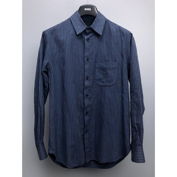 Rag & Bone Cotton/Linen Grey Blue Casual Dress Shirt with Stripes - Picture 2 of 9